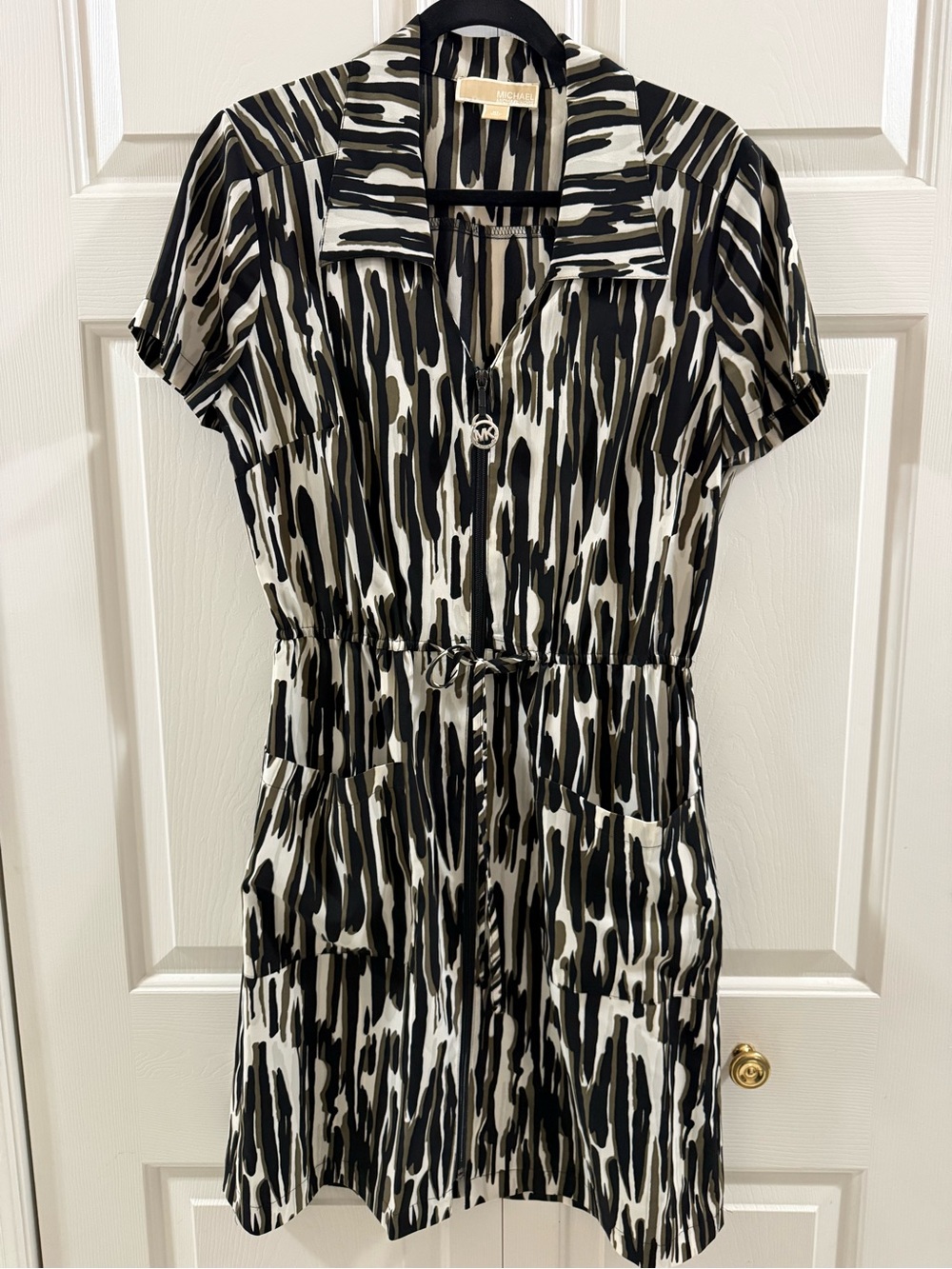 Michael Michael Kors Zebra Abstract Print Zip Front Shirt Dress XL Safari Chic